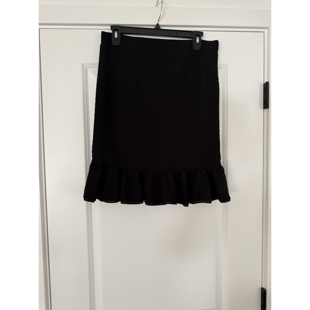 Anthropologie POSTMARK Black Textured Knit BASAL FLOUNCED SKIRT Ruffle Hem M